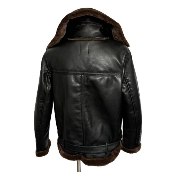 SO Faux Leather and Fur Moto Flight Aviator Bomber Jacket - Picture 6 of 14